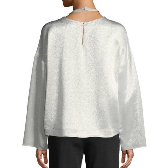 NWT VALENTINO TOP 6 LONG SLEEVED HAMMERED METALLIC SILVER BLOUSE HARNESS RUNWAY - Picture 3 of 14